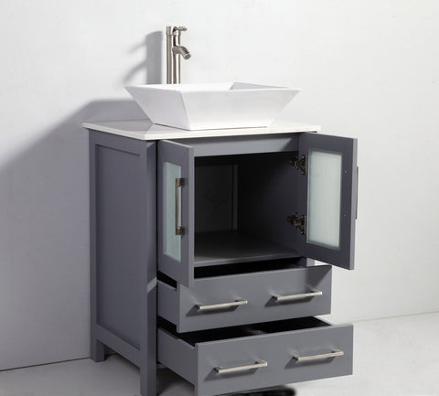 Image of 24" DARK GREY SOLID WOOD SINK VANITY WITH MIRROR WA7824DG