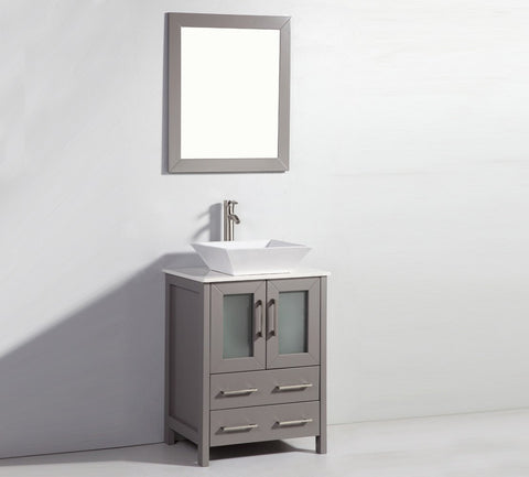 Image of 24" LIGHT GREY SOLID WOOD SINK VANITY WITH MIRROR WA7824LG