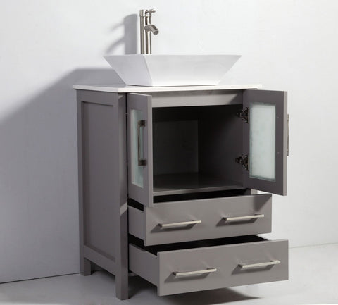 Image of 24" LIGHT GREY SOLID WOOD SINK VANITY WITH MIRROR WA7824LG