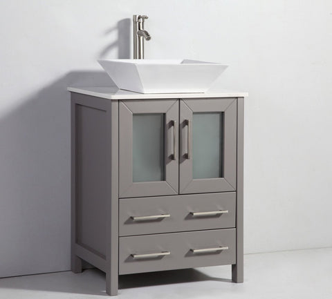 Image of 24" LIGHT GREY SOLID WOOD SINK VANITY WITH MIRROR WA7824LG