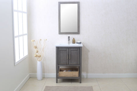 Image of 24" SILVER GRAY SINK VANITY WITH MIRROR, UPC FAUCET AND BASKET WLF6021-SG