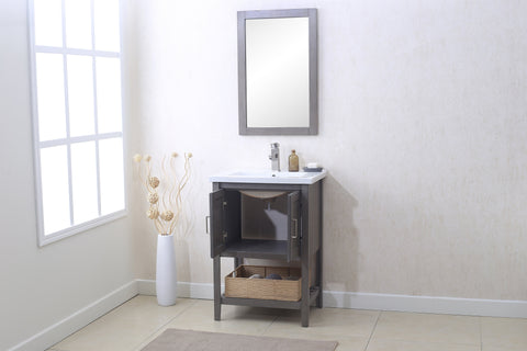 Image of 24" SILVER GRAY SINK VANITY WITH MIRROR, UPC FAUCET AND BASKET WLF6021-SG