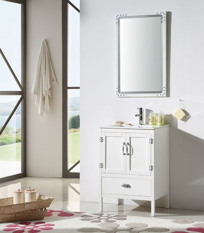 Image of 24" WHITE COLOR WOOD SINK VANITY WITH CERAMIC TOP-NO FAUCET WH5624-W