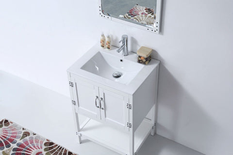 Image of 24" WHITE COLOR WOOD SINK VANITY WITH CERAMIC TOP-NO FAUCET WH5824-W