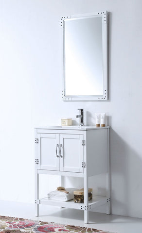 Image of 24" WHITE COLOR WOOD SINK VANITY WITH CERAMIC TOP-NO FAUCET WH5824-W