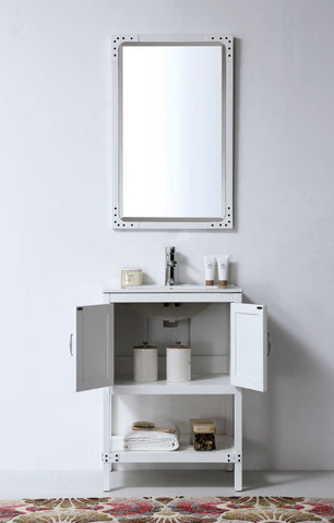 Image of 24" WHITE COLOR WOOD SINK VANITY WITH CERAMIC TOP-NO FAUCET WH5824-W