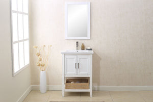 24" WHITE SINK VANITY WITH MIRROR, UPC FAUCET AND BASKET WLF6021-W