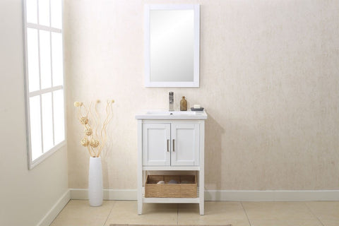 Image of 24" WHITE SINK VANITY WITH MIRROR, UPC FAUCET AND BASKET WLF6021-W