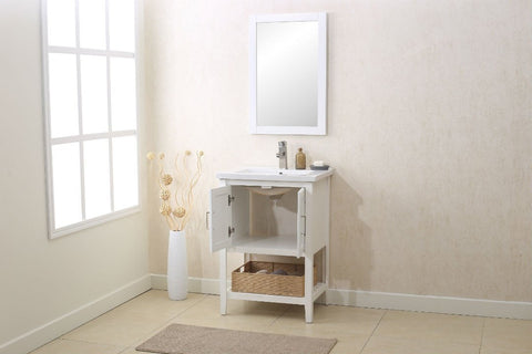Image of 24" WHITE SINK VANITY WITH MIRROR, UPC FAUCET AND BASKET WLF6021-W