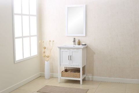 Image of 24" WHITE SINK VANITY WITH MIRROR, UPC FAUCET AND BASKET WLF6021-W