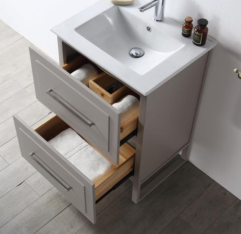 Image of 24" WOOD SINK VANITY WITH CERAMIC TOP-NO FAUCET IN WARM GREY WH7824-WG