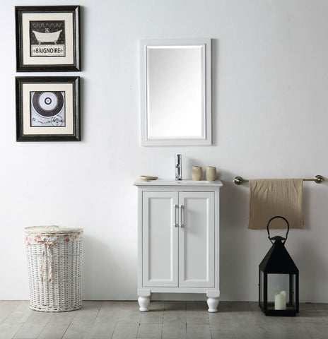 Image of 24" WOOD SINK VANITY WITH CERAMIC TOP-NO FAUCET IN WHITE WH7524-W