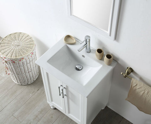 Image of 24" WOOD SINK VANITY WITH CERAMIC TOP-NO FAUCET IN WHITE WH7524-W