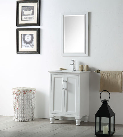 Image of 24" WOOD SINK VANITY WITH CERAMIC TOP-NO FAUCET IN WHITE WH7524-W