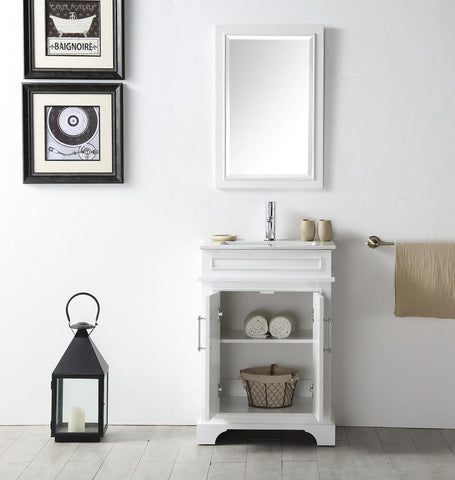 Image of 24" WOOD SINK VANITY WITH CERAMIC TOP-NO FAUCET IN WHITE WH7724-W