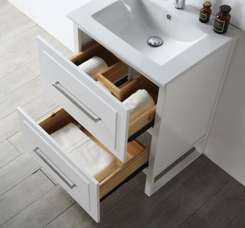 Image of 24" WOOD SINK VANITY WITH CERAMIC TOP-NO FAUCET IN WHITE WH7824-W