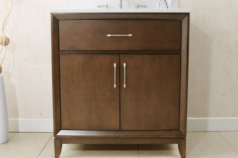 Image of 30" ANTIQUE COFFEE SINK VANITY WITH QUARTZ TOP, NO FAUCET WLF7030-30