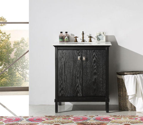 Image of 30" BLACK COLOR SOLID WOOD SINK VANITY WITH MARBLE TOP-NO FAUCET WH5330-BL