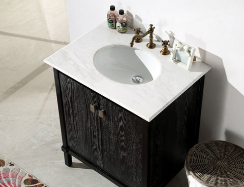 Image of 30" BLACK COLOR SOLID WOOD SINK VANITY WITH MARBLE TOP-NO FAUCET WH5330-BL