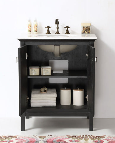 Image of 30" BLACK COLOR SOLID WOOD SINK VANITY WITH MARBLE TOP-NO FAUCET WH5330-BL