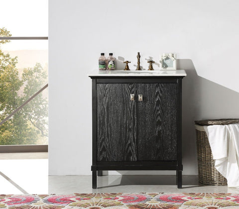 Image of 30" BLACK COLOR SOLID WOOD SINK VANITY WITH MARBLE TOP-NO FAUCET WH5330-BL