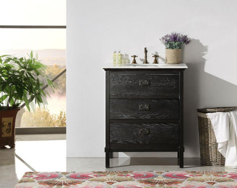 Image of 30" BLACK COLOR SOLID WOOD SINK VANITY WITH MARBLE TOP-NO FAUCET WH6030-BL