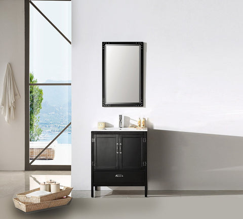 Image of 30" BLACK COLOR WOOD SINK VANITY WITH CERAMIC TOP-NO FAUCET WH5730-B