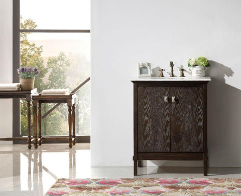 Image of 30" BROWN COLOR SOLID WOOD SINK VANITY WITH MARBLE TOP-NO FAUCET WH5330-BR