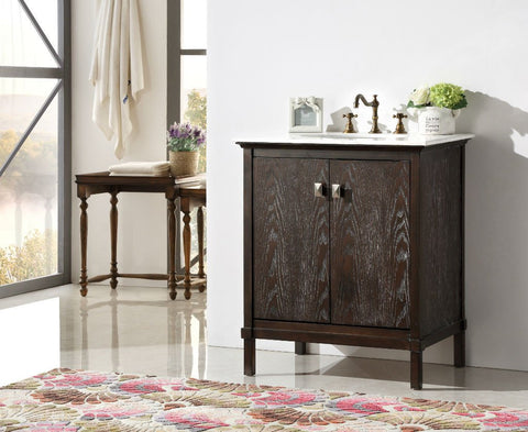 Image of 30" BROWN COLOR SOLID WOOD SINK VANITY WITH MARBLE TOP-NO FAUCET WH5330-BR