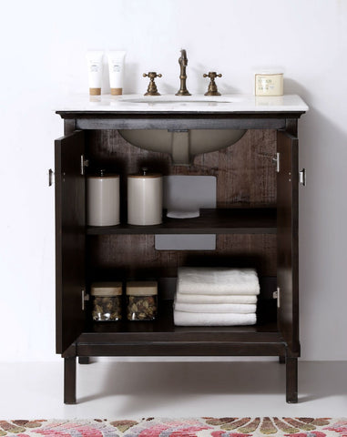 Image of 30" BROWN COLOR SOLID WOOD SINK VANITY WITH MARBLE TOP-NO FAUCET WH5330-BR