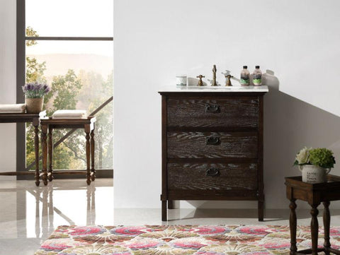 Image of 30" BROWN COLOR SOLID WOOD SINK VANITY WITH MARBLE TOP-NO FAUCET WH6030-BR