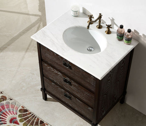 Image of 30" BROWN COLOR SOLID WOOD SINK VANITY WITH MARBLE TOP-NO FAUCET WH6030-BR