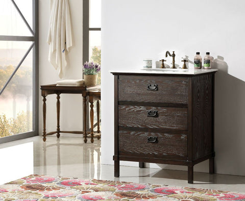 Image of 30" BROWN COLOR SOLID WOOD SINK VANITY WITH MARBLE TOP-NO FAUCET WH6030-BR