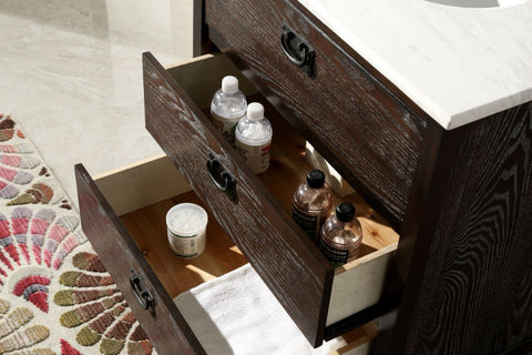 Image of 30" BROWN COLOR SOLID WOOD SINK VANITY WITH MARBLE TOP-NO FAUCET WH6030-BR