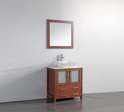 Image of 30" CHERRY SOLID WOOD SINK VANITY WITH MIRROR WA7830C