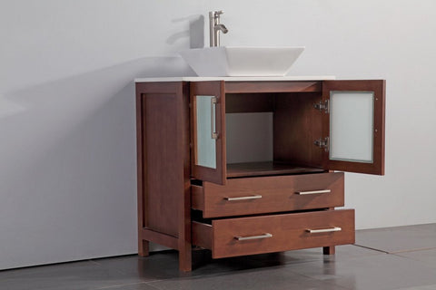 Image of 30" CHERRY SOLID WOOD SINK VANITY WITH MIRROR WA7830C