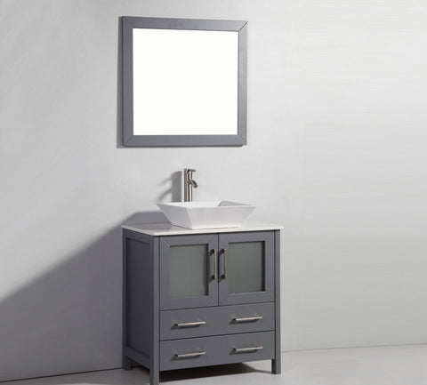 Image of 30" DARK GREY SOLID WOOD SINK VANITY WITH MIRROR WA7830DG