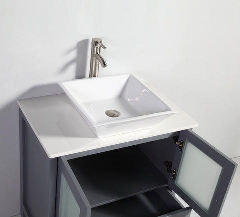 Image of 30" DARK GREY SOLID WOOD SINK VANITY WITH MIRROR WA7830DG
