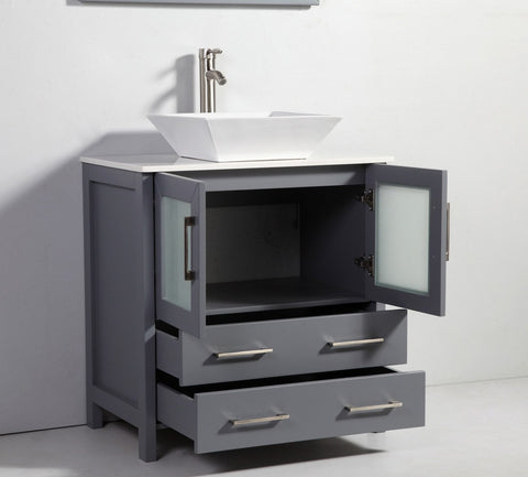 Image of 30" DARK GREY SOLID WOOD SINK VANITY WITH MIRROR WA7830DG
