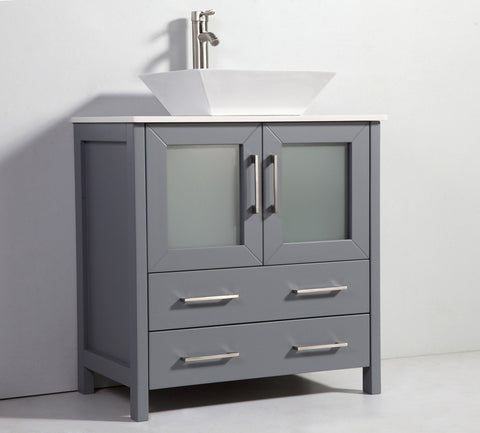 Image of 30" DARK GREY SOLID WOOD SINK VANITY WITH MIRROR WA7830DG