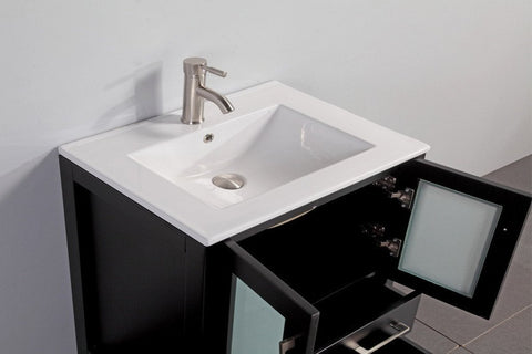 Image of 30" ESPRESSO SOLID WOOD SINK VANITY WITH MIRROR WA7930E