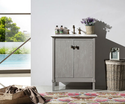 Image of 30" GRAY COLOR SOLID WOOD SINK VANITY WITH MARBLE TOP-NO FAUCET WH5330-GR