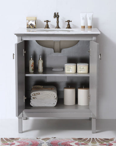 Image of 30" GRAY COLOR SOLID WOOD SINK VANITY WITH MARBLE TOP-NO FAUCET WH5330-GR