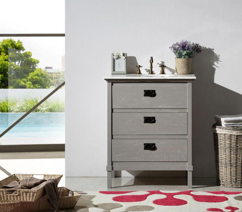 Image of 30" GRAY COLOR SOLID WOOD SINK VANITY WITH MARBLE TOP-NO FAUCET WH6030-GR