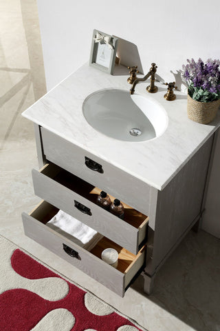 Image of 30" GRAY COLOR SOLID WOOD SINK VANITY WITH MARBLE TOP-NO FAUCET WH6030-GR