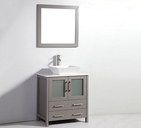 Image of 30" LIGHT GREY SOLID WOOD SINK VANITY WITH MIRROR WA7830LG