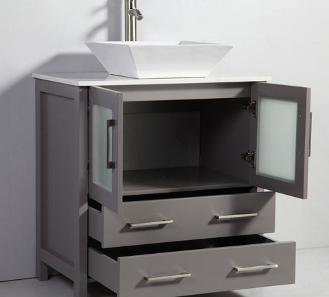 Image of 30" LIGHT GREY SOLID WOOD SINK VANITY WITH MIRROR WA7830LG