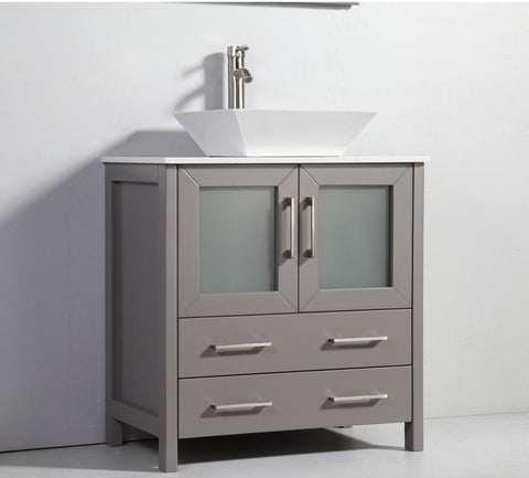 Image of 30" LIGHT GREY SOLID WOOD SINK VANITY WITH MIRROR WA7830LG