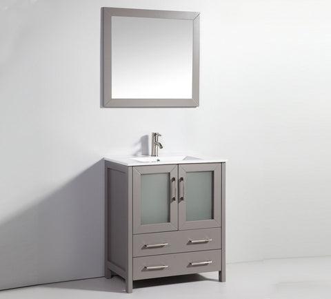 Image of 30" LIGHT GREY SOLID WOOD SINK VANITY WITH MIRROR WA7930LG