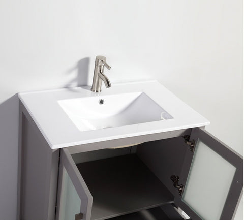 Image of 30" LIGHT GREY SOLID WOOD SINK VANITY WITH MIRROR WA7930LG